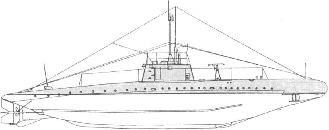 Схема внешнего вида подводной лодки типа UB