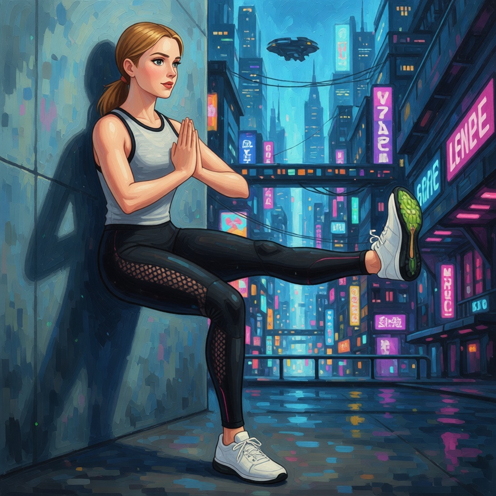 Упражнение "стульчик" у стены. Вариант прогрессии, с одной вытянутой ногой