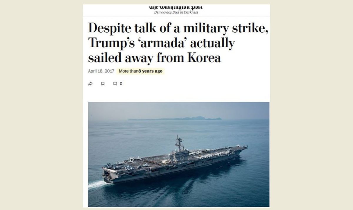 Несмотря угрозы, корабли Трампа быстро отошли от берегов Кореи. Скрин сайта "WP".