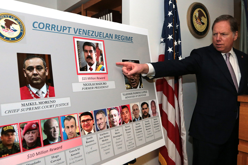 Минюст США демонстрирует список предполагаемых руководителей «Картеля Солнц»
 Фото: U.S. Department of Justice