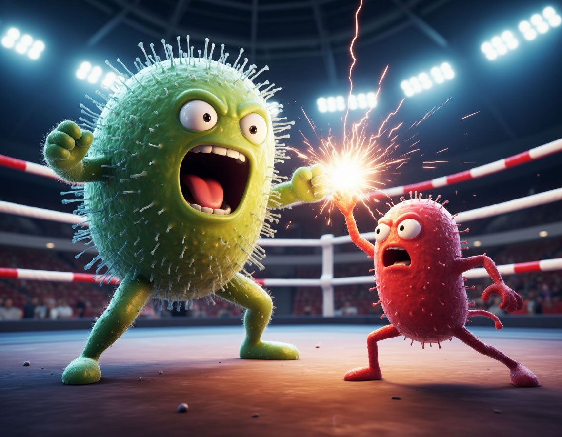 бой между бактерией и вирусом глазами нейросети