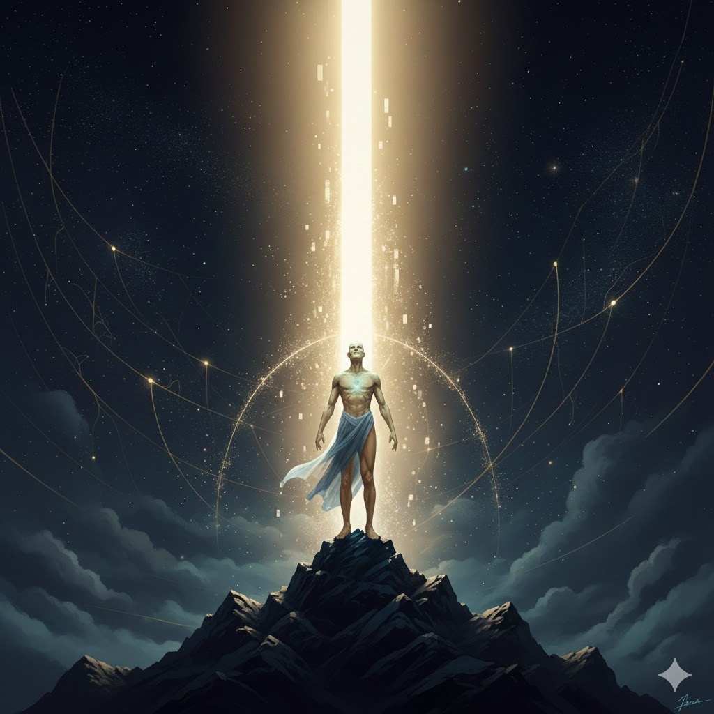 "Вектор Прямого Луча: Триумф осознанного бытия", иллюстрация создана сетью Джемини