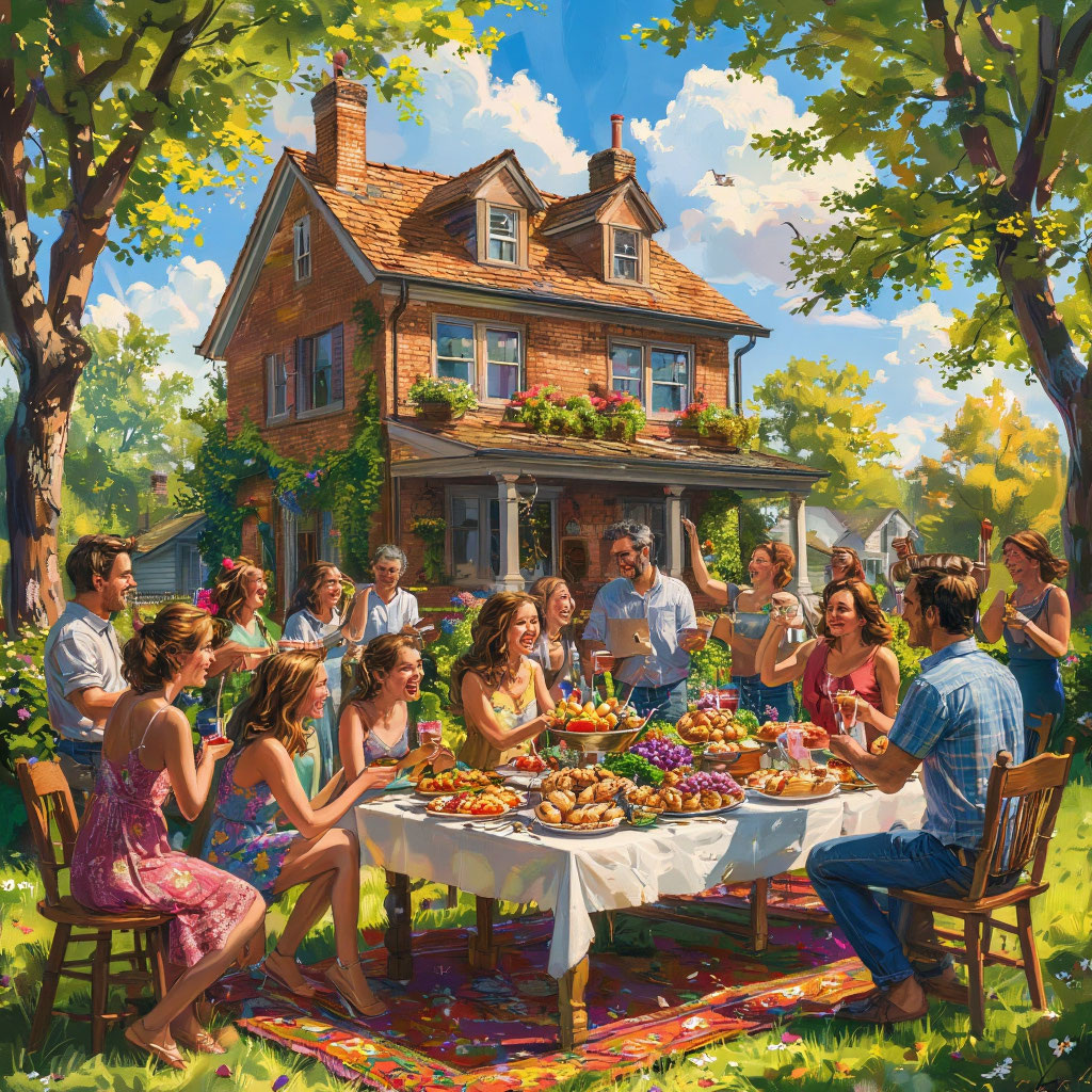 Нейросеть оригинально изобразила. В саду, но на траве ковер. ))) 