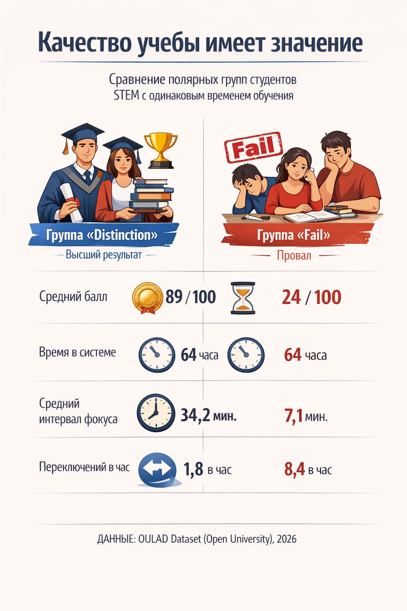 Время в системе - одинаковое, результат - разный. Всё решает глубина фокуса