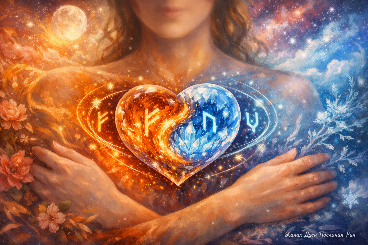 Где во мне огонь, а где лёд? Иллюстрация к рунической практике с Феху и Уруз для тех, кто хочет с помощью рун и гаданий разобраться в себе, найти внутренний баланс и запустить перезагрузку жизни без насилия над собой.