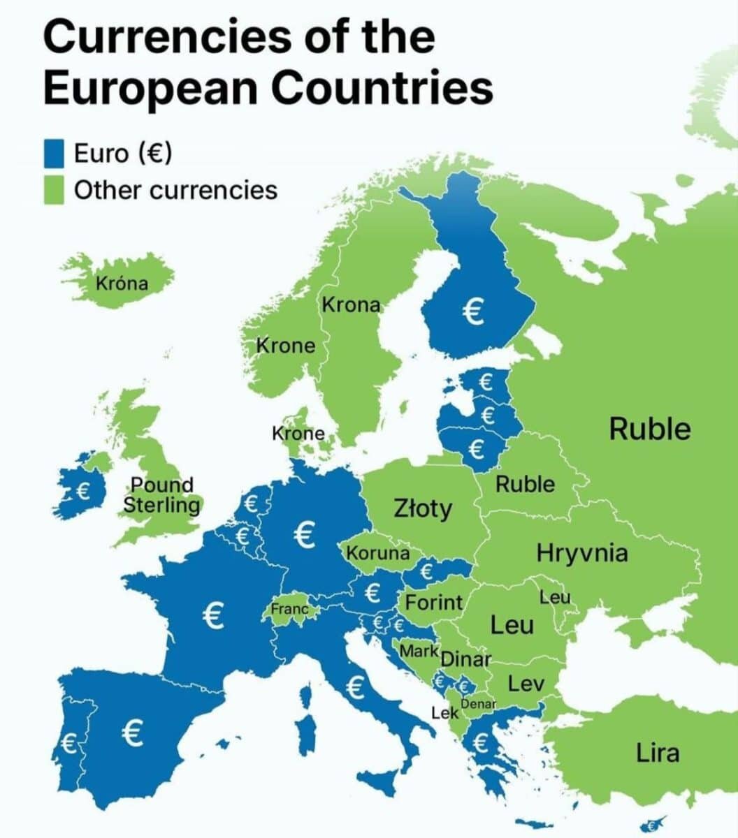    Карта: валюты европейских стран / © Geodatarankings
