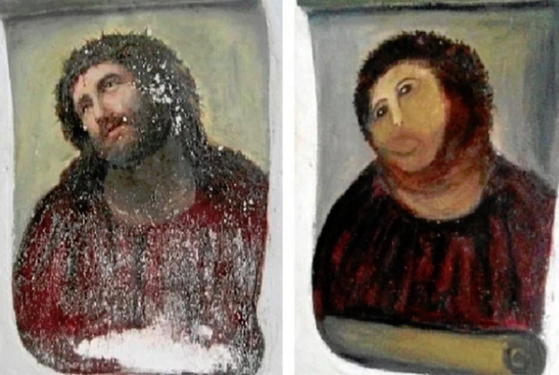 Фреска до и после "реставрации"