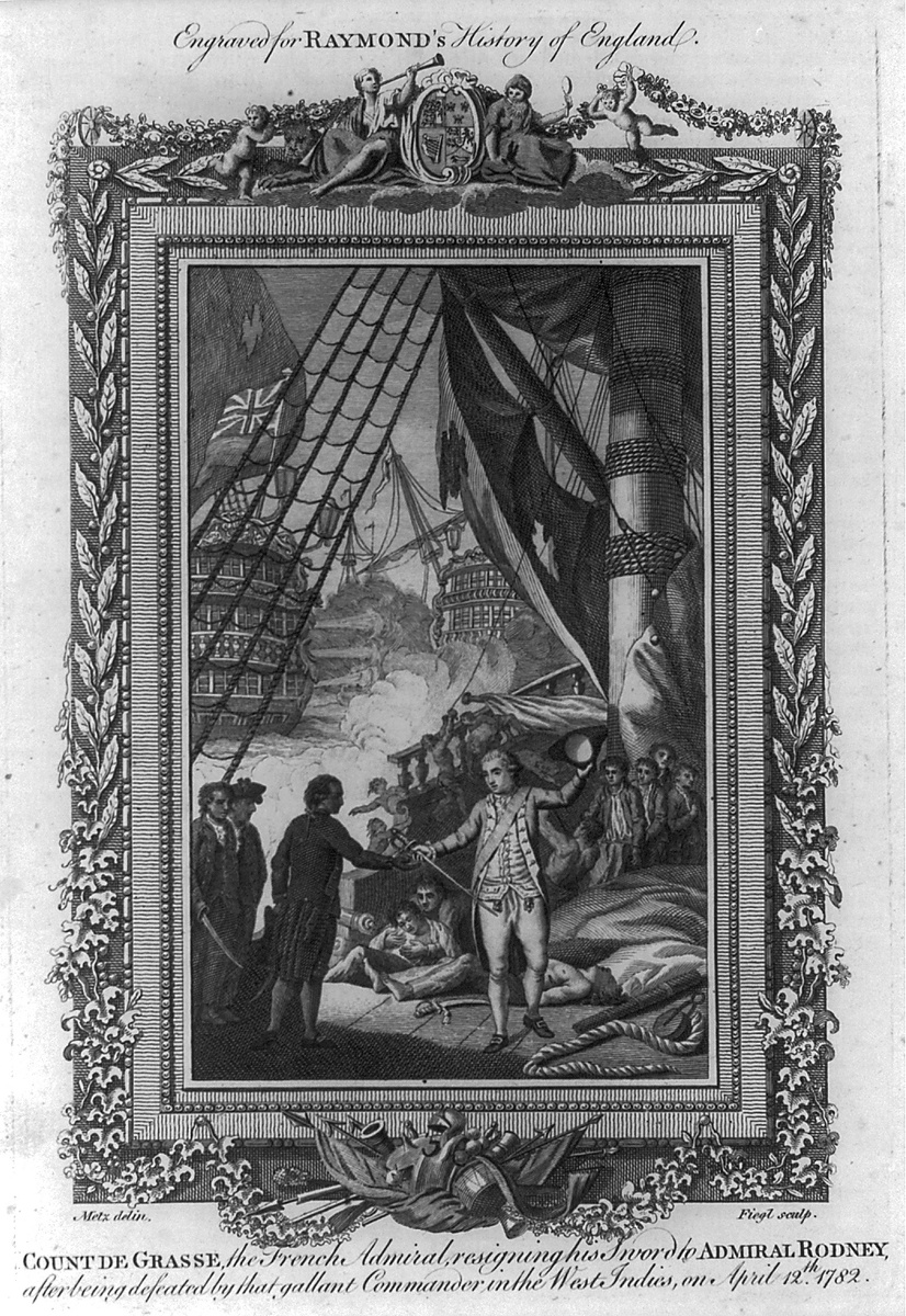 Французский командующий Де Граас сдает свою шпагу Адмиралу Родней