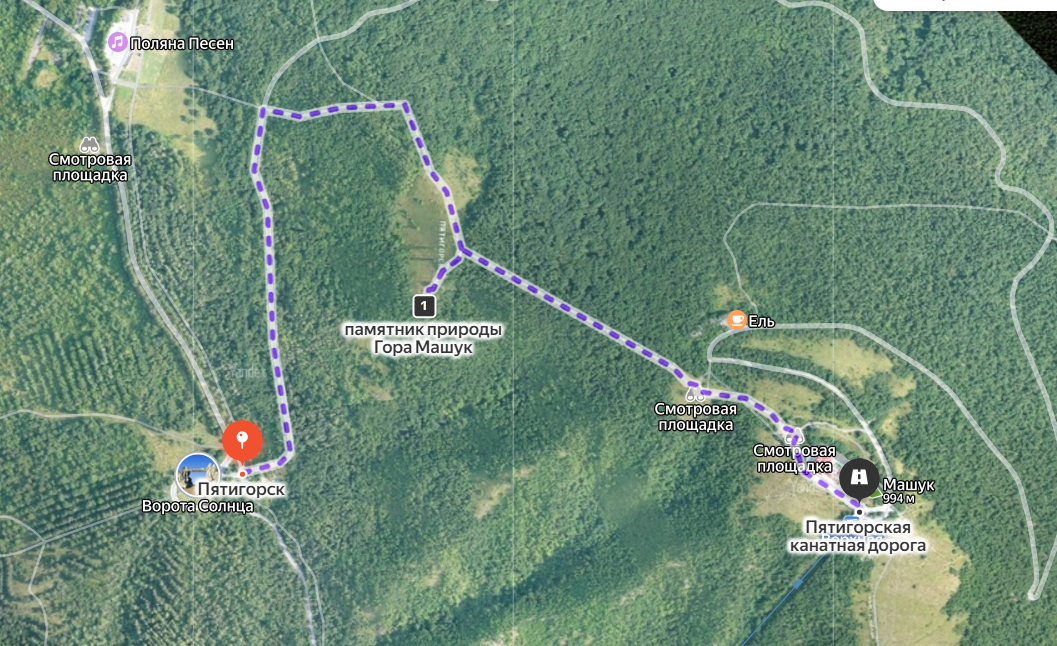от Ворот Солнца идти вверх по мощеной дороге и потом не сворачивать на асфальт, а сразу зайти в лес и идти до слова на склоне ПЯТИГОРСК, от него по лесу прям к вершине Машук. Но мы шли от ворото Солнца вверх в буквам. На карте почему-то  не показывается это тропа