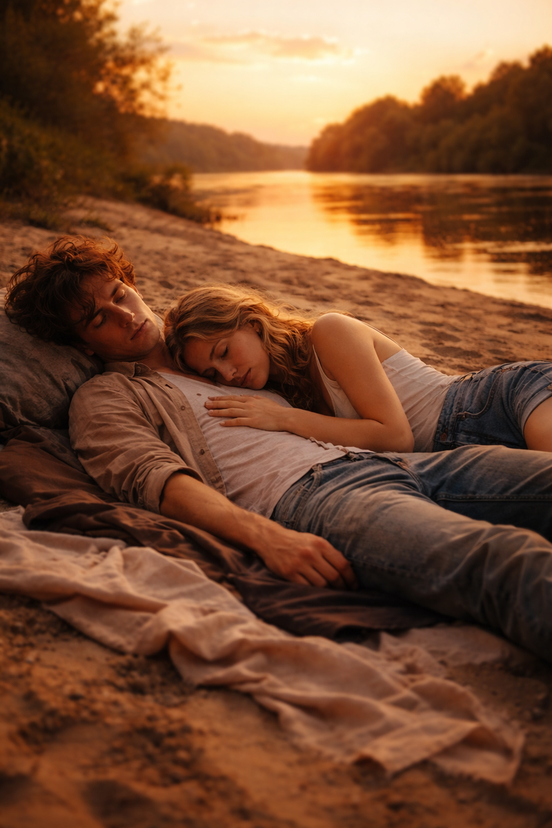 парень и девушка у реки, парень и девушка, любовь и отношения