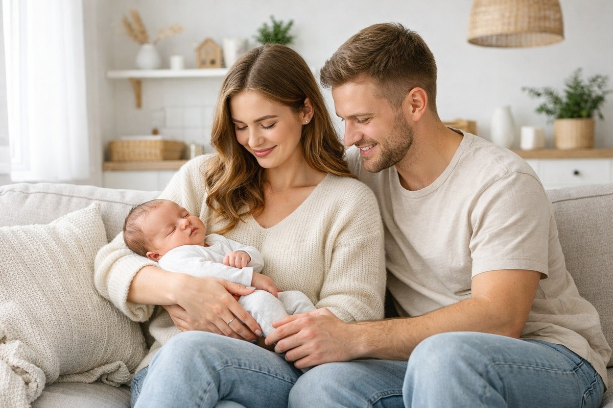 Новорожденный дома с родителями