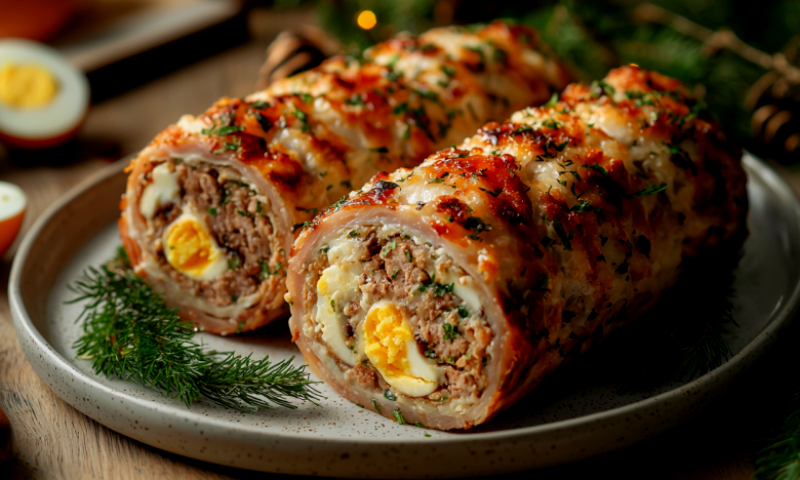 Мясной рулет на Рождество