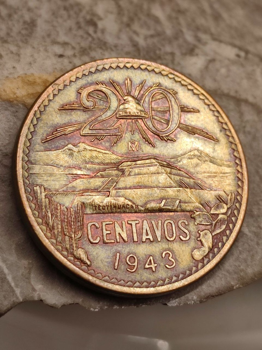Монета 20 сентаво 1943 года, Мексика
