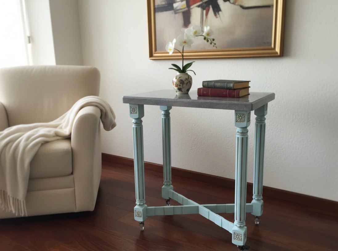 журнальный стол из акрилового камня в голубом оттенке