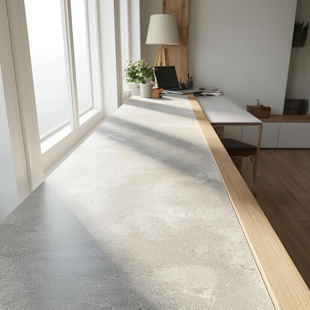 Подоконник-столешница из микроцемента серого цвета