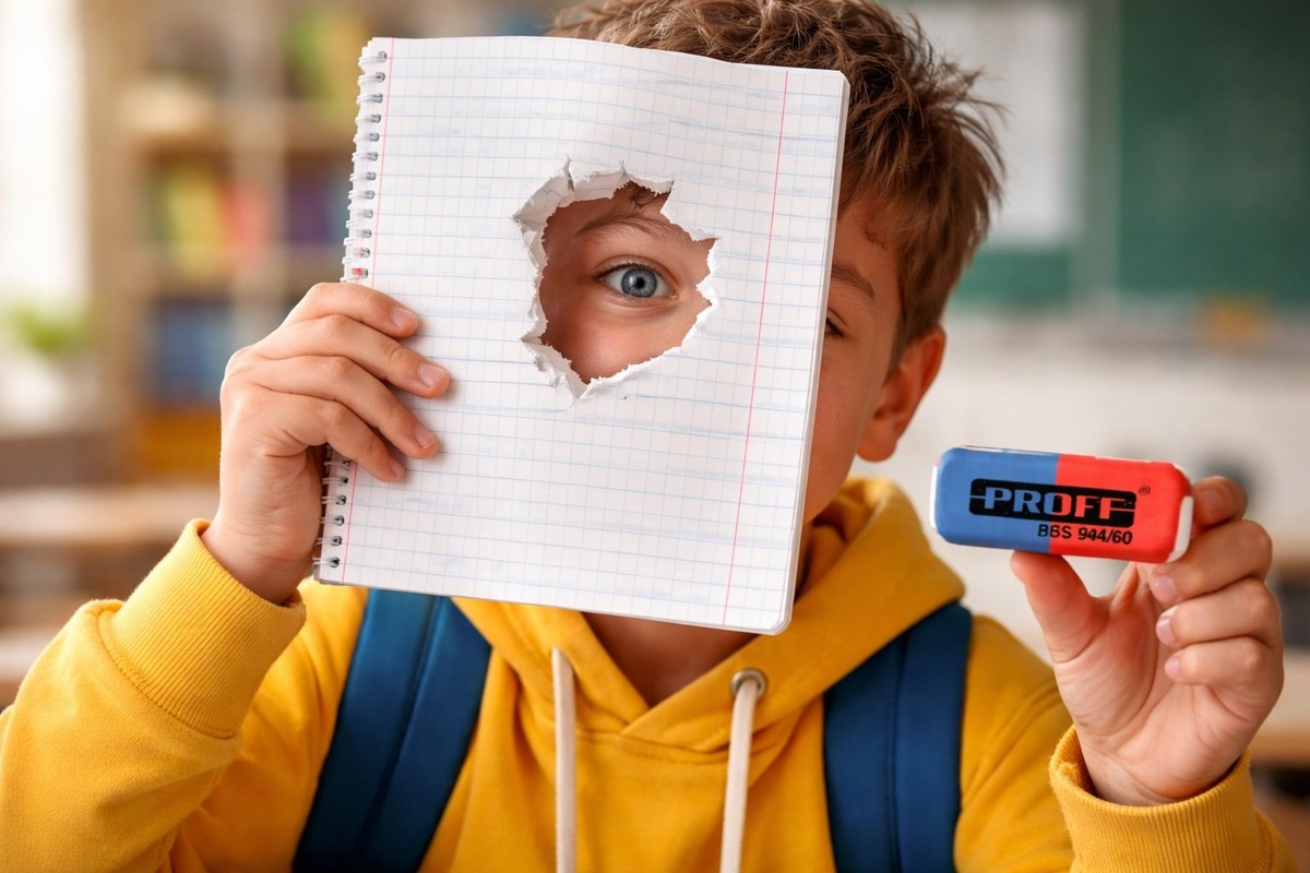    Удивительно, но синяя сторона ластика не стирает ручку