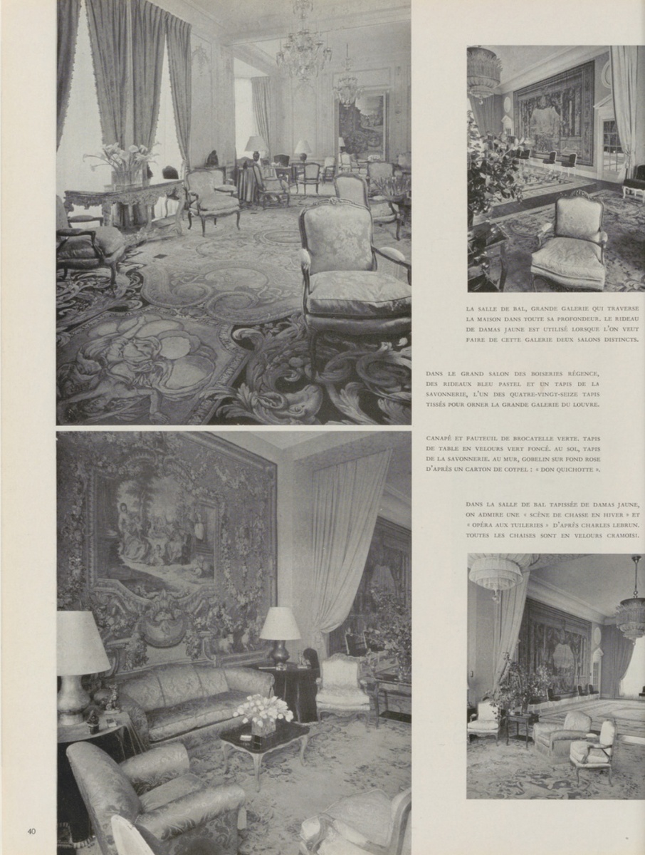 Vogue Paris / May 1950. Интерьер салона посольства Франции в Лондоне. Мода выходит за рамки одежды, формируя эталоны среды обитания