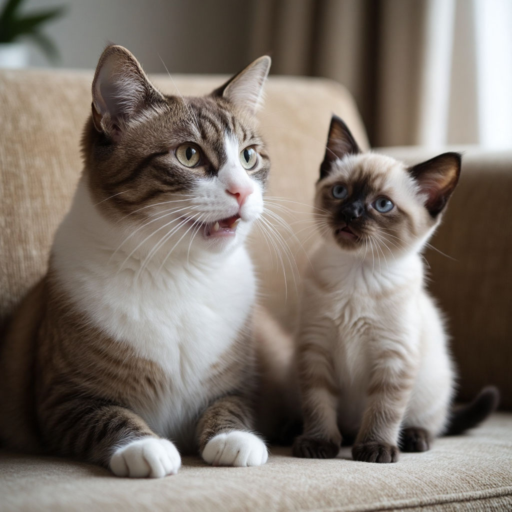 Красотулька учит котёнка