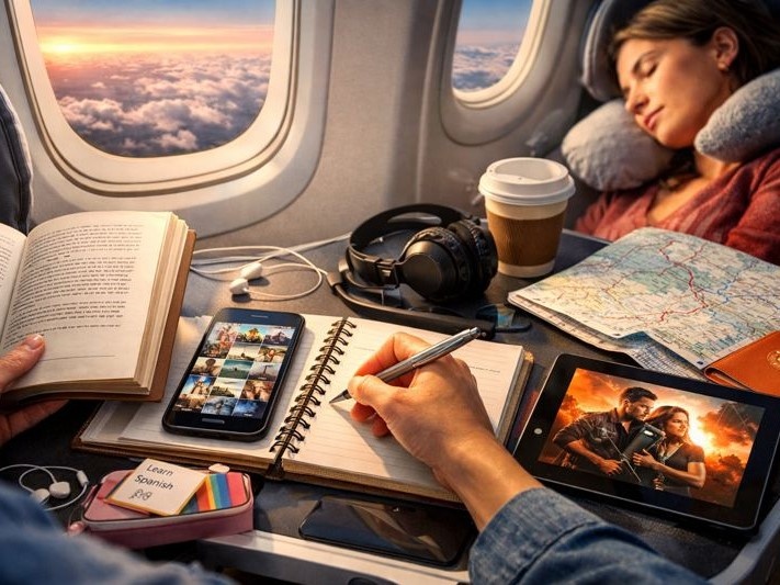 Как провести время в самолёте с пользой. 20 идей, которые спасут любой рейс ✈️📖