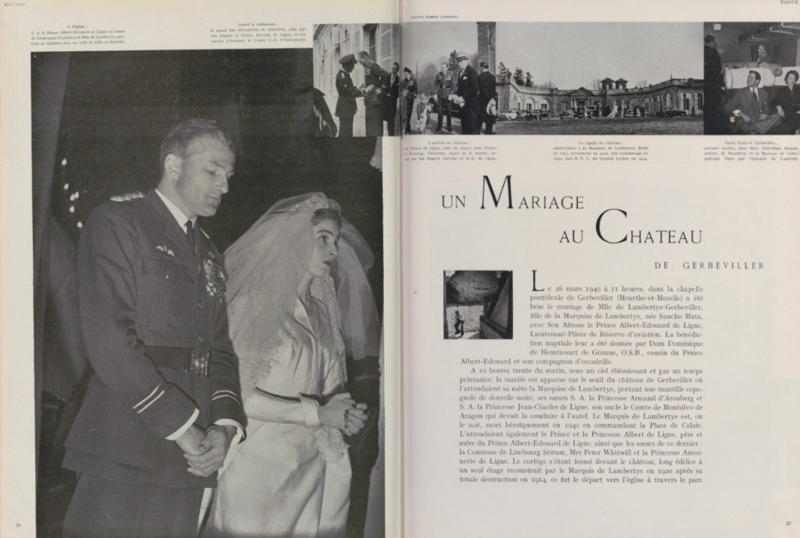 Vogue Paris / May 1949. Репортажные фото со свадьбы в замке Гербевилье, невеста в платье Dior