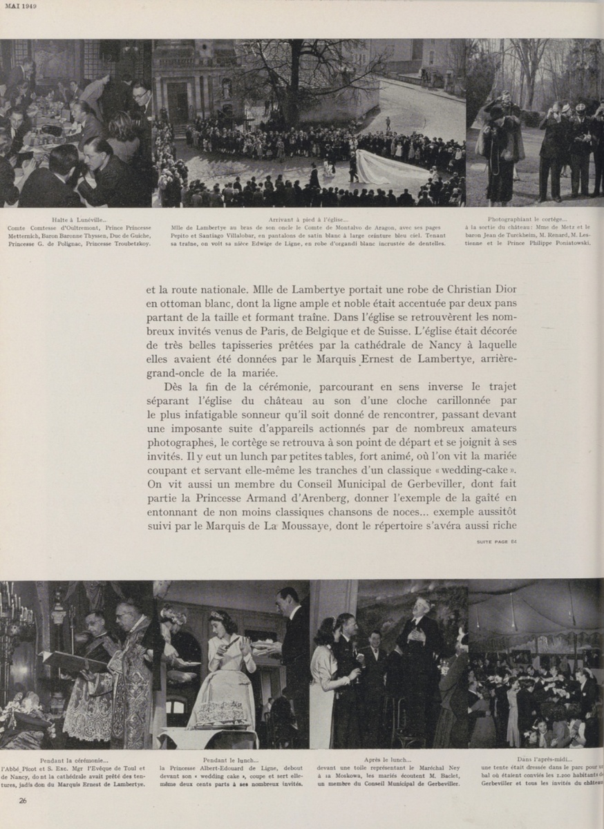 Vogue Paris / May 1949. Репортажные фото со свадьбы в замке Гербевилье, невеста в платье Dior