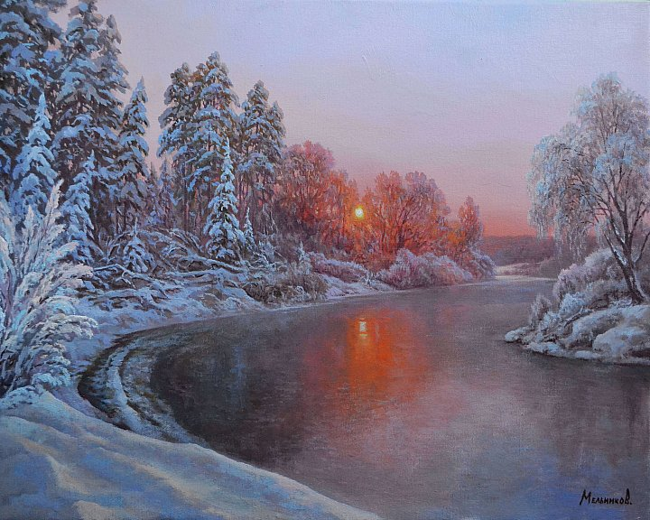 Зимний закат у реки
