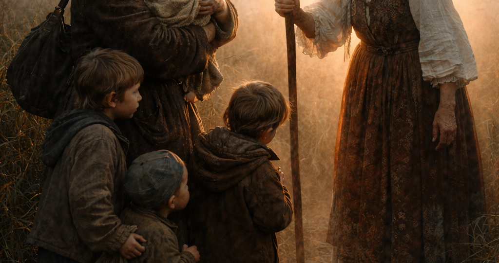 Мать оставила младенца в стоге сена — и тут перед ней появилась старуха с посохом