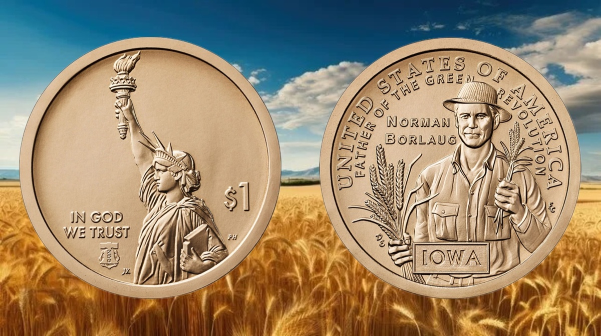 1 доллар США 2026 года «Американские инновации - Норман Борлоуг — учёный из штата Айова»
