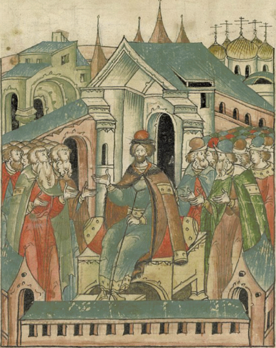 Крещение Владимира и дружиныКнязь и приближенные. Радзивилловская летописьИсточник:https://runivers.ru/gal/gallery-all.php