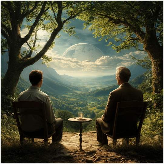 Сгенерировано ИИ-созерцание Тонкого Мира, со своей высоты, с себе подобными.