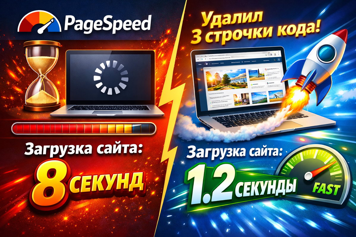 Сайт грузился 8 секунд. Я убрал 3 строчки кода - стало 1.2 секунды