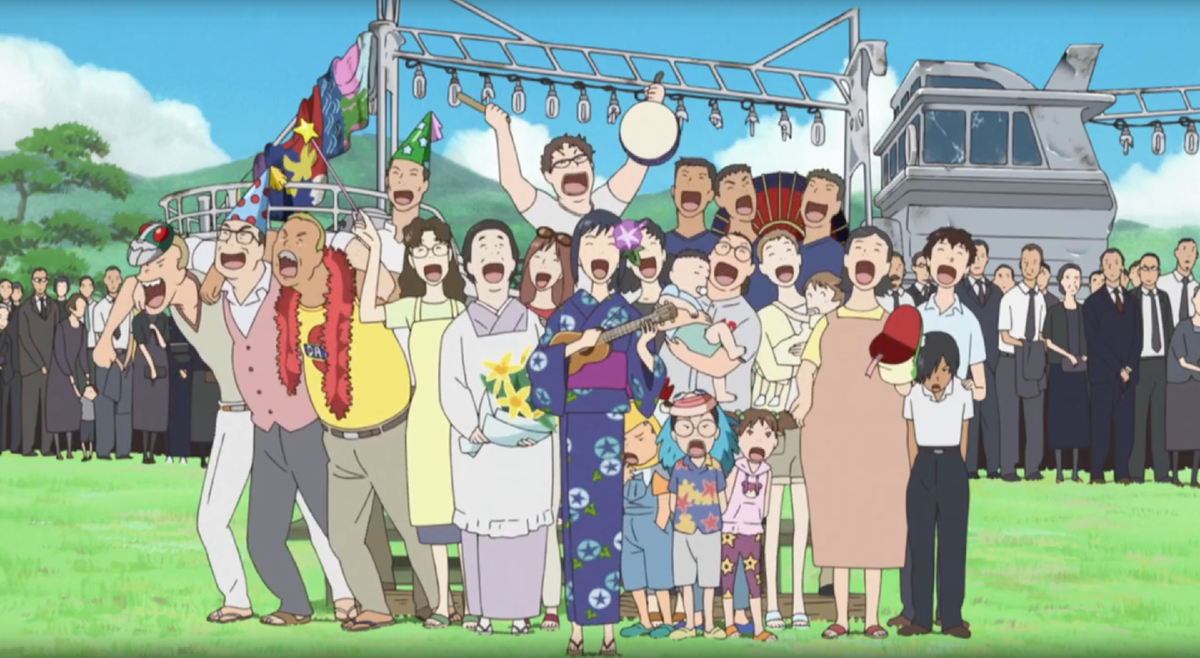 Кадр из аниме «Летние войны» с семьей Дзинноути.