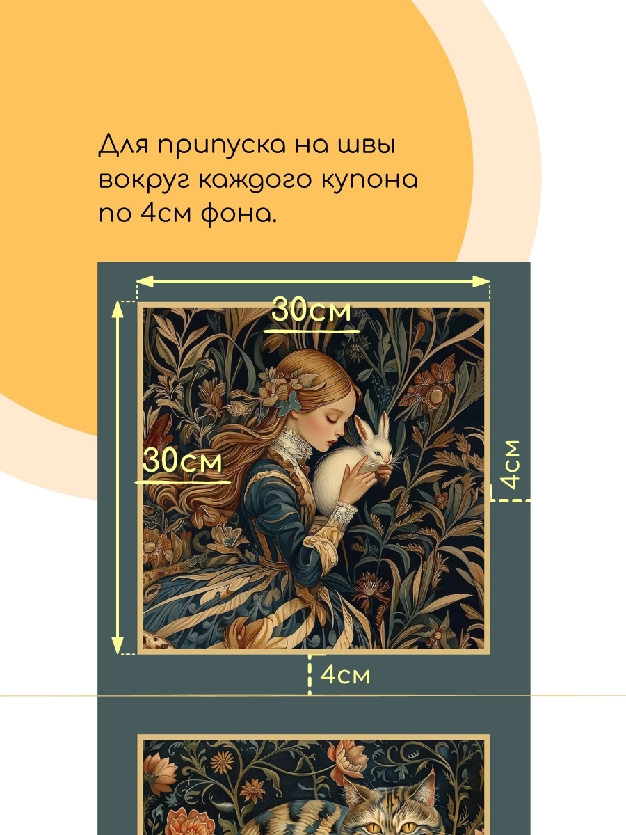 Размеры каждого купона | Уникальные ткани с принтами на 100% хлопке с рисунком "Алиса в Стране Чудес" в стиле Уильяма Морриса от ARTGARDEN
