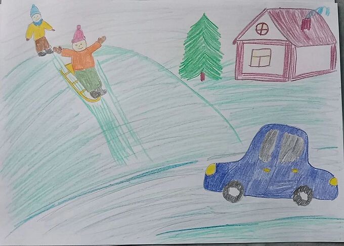 Детский рисунок на тему «Безопасность зимой»
