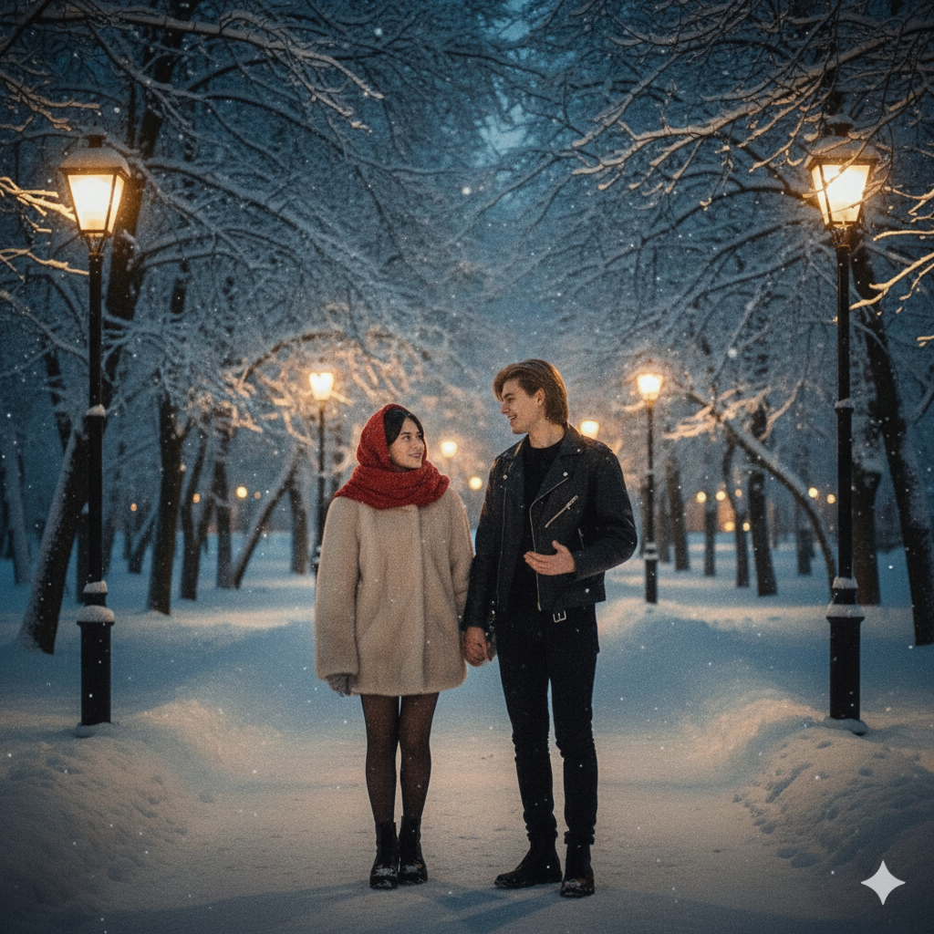 Мы просто гуляли по заснеженному парку.