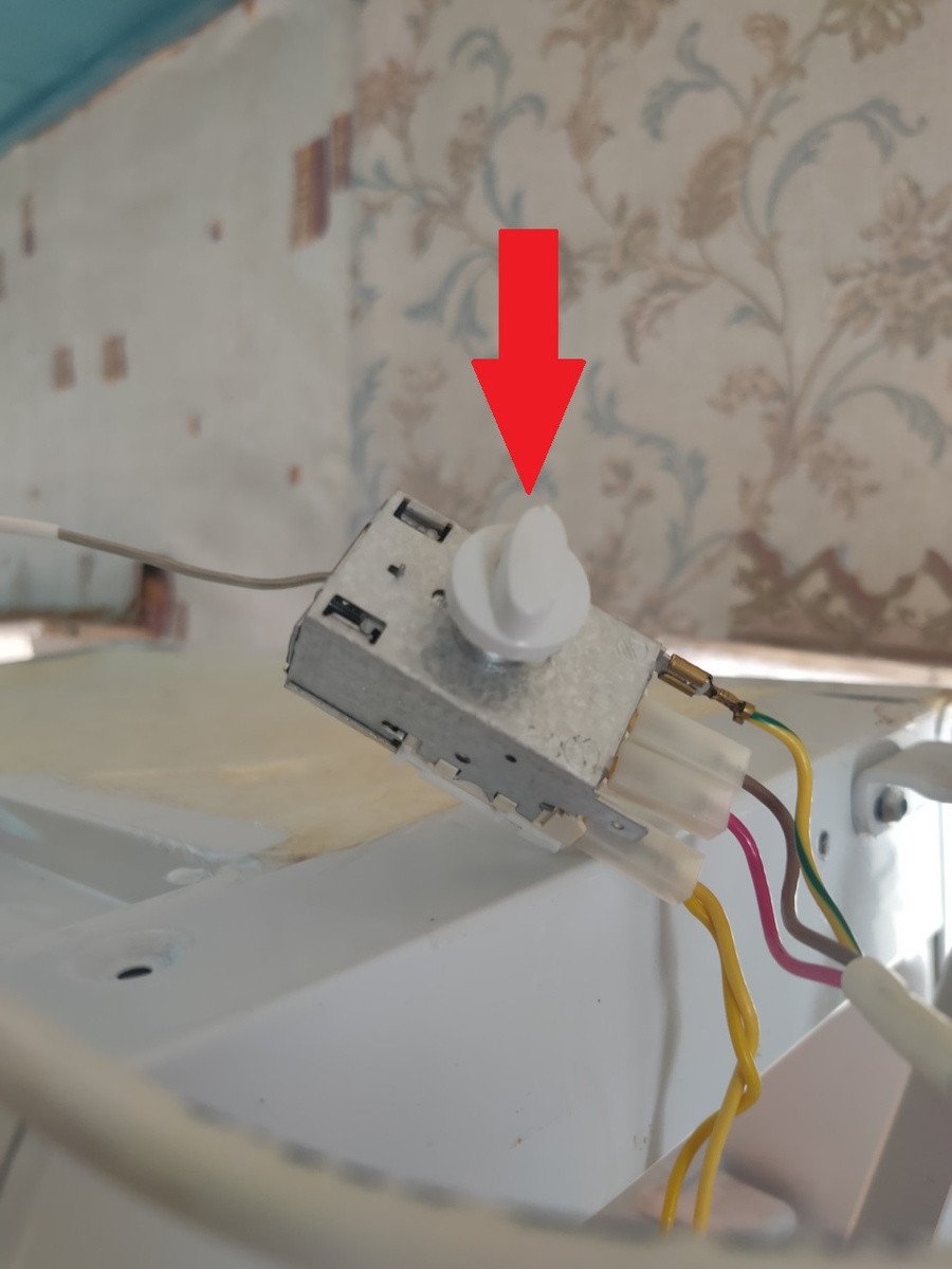 На фото ручка - регулятор, которой вы прибавляете или убавляете холод в морозильном или холодильном отделении бытового холодильника