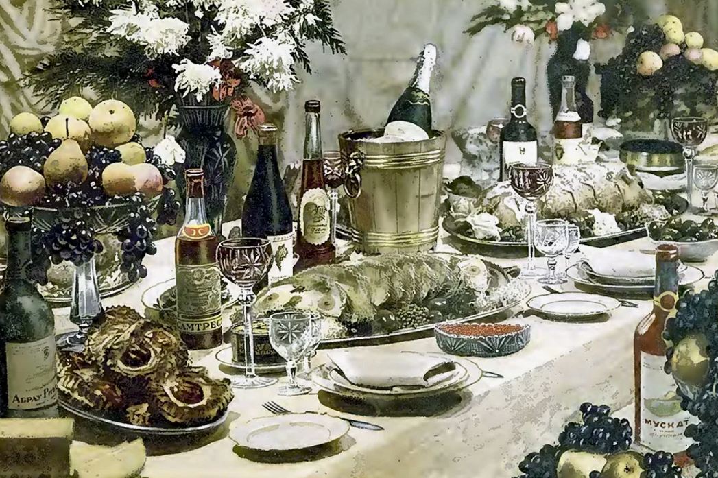 Оформление новогоднего стола для партийной элиты. Простым смертным все это было недоступно