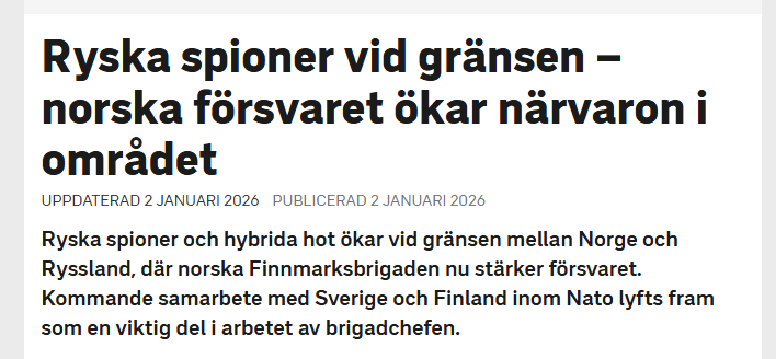 Российские шпионы на границе – норвежские силы обороны усиливают присутствие в этом районе.
На границе между Норвегией и Россией усиливается присутствие российских шпионов и гибридных угроз, в связи с чем норвежская бригада «Финнмарк» в настоящее время укрепляет свою оборону. Командир бригады подчеркивает важность будущего сотрудничества со Швецией и Финляндией в рамках НАТО как важной части работы.