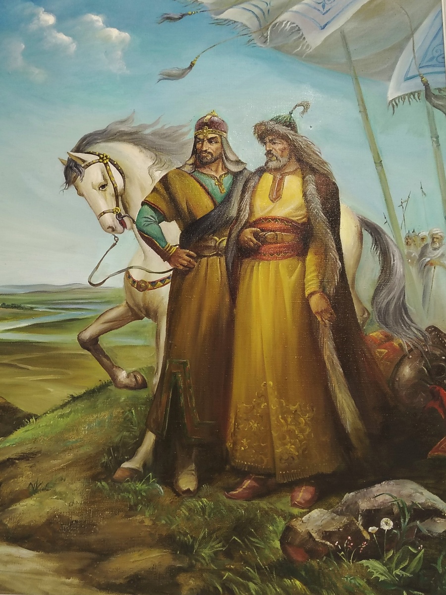 Амир Темур с отцом, худ. О. Муминов. Фото автора, сделанное в Государственном музее истории Тимуридов, Ташкент