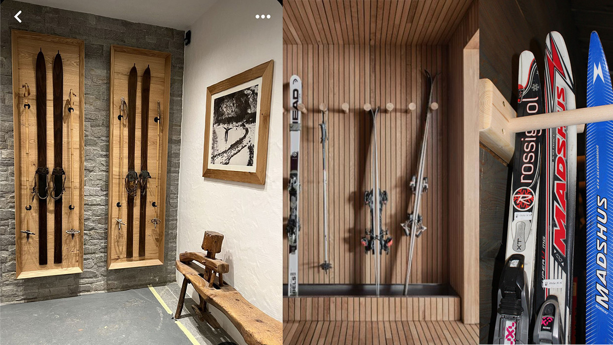 Стойка для лыж дизайнерские решения с рейками 