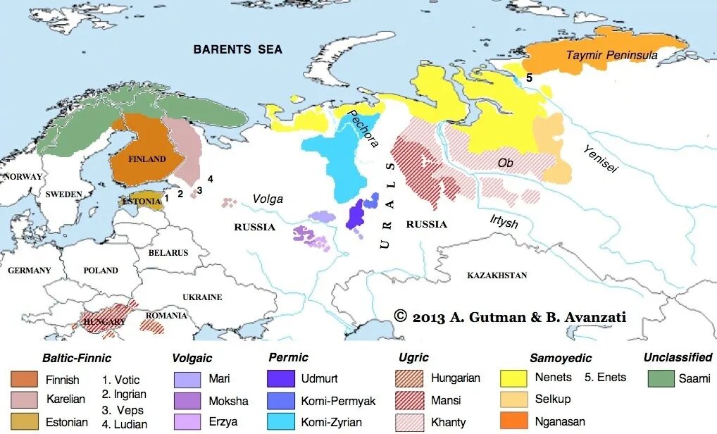 Распространение  языков  уральской  языковой  семьи