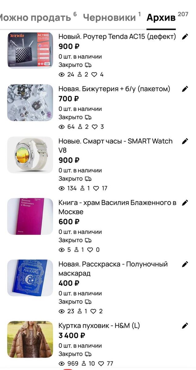 Продажи в профиле Авитуха за ноябрь и декабрь