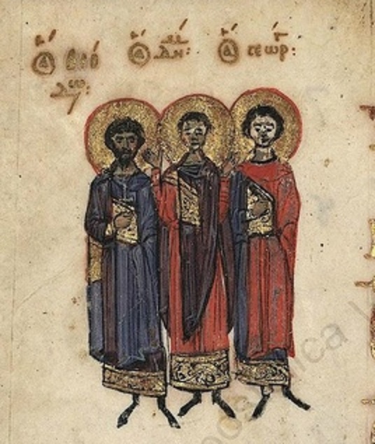 Святые Феодор, Димитрий и Георгий. 11 в. Псалтирь Барберини.