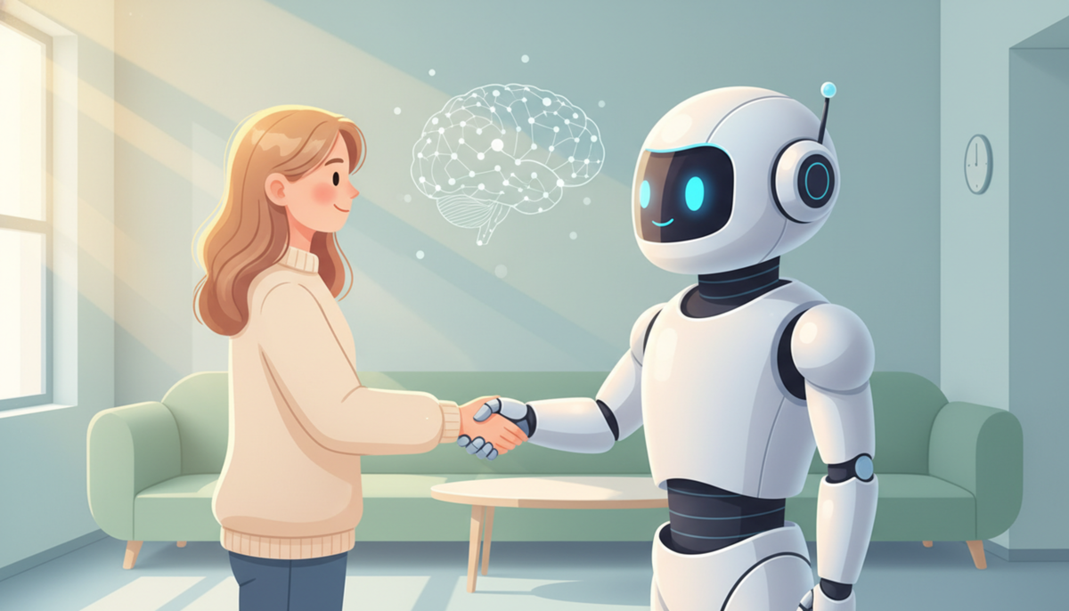 Человек дружелюбно пожимает руку роботу — развенчание мифов о нейросетях