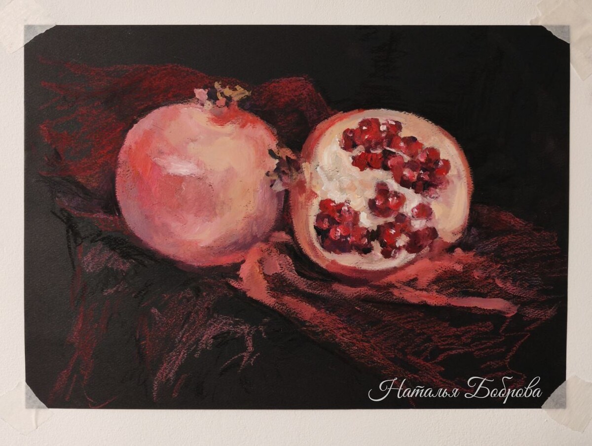 Гранаты. Смешанная техника: масляная пастель и масло.