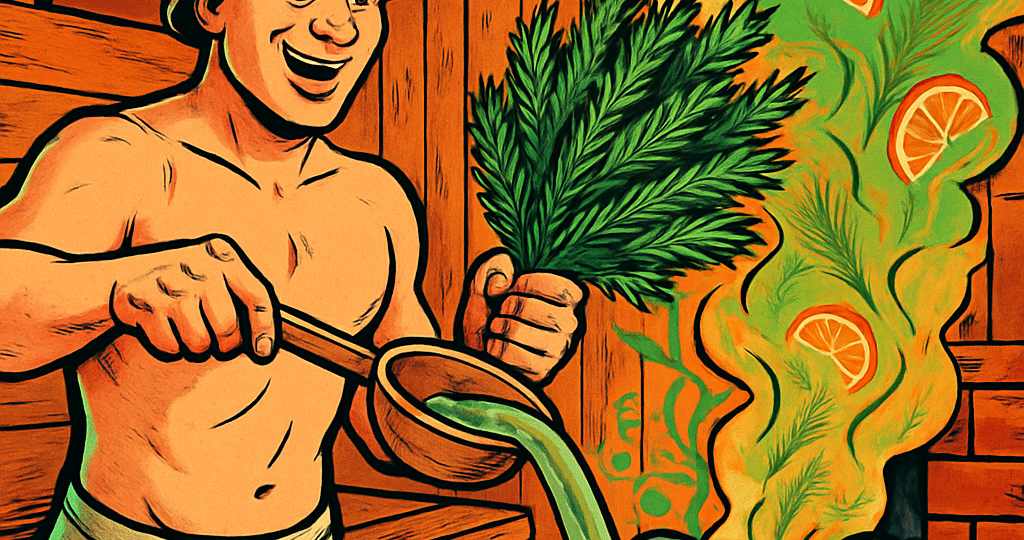 Пихта в бане. Хвойный лес в парной.