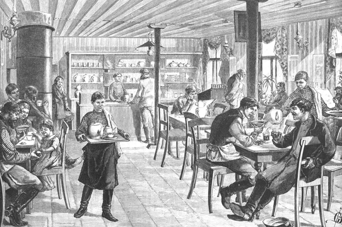    Пятая чайная Общества трезвости в Санкт-Петербурге. Рисунок Г. Броллинга, 1892 год.