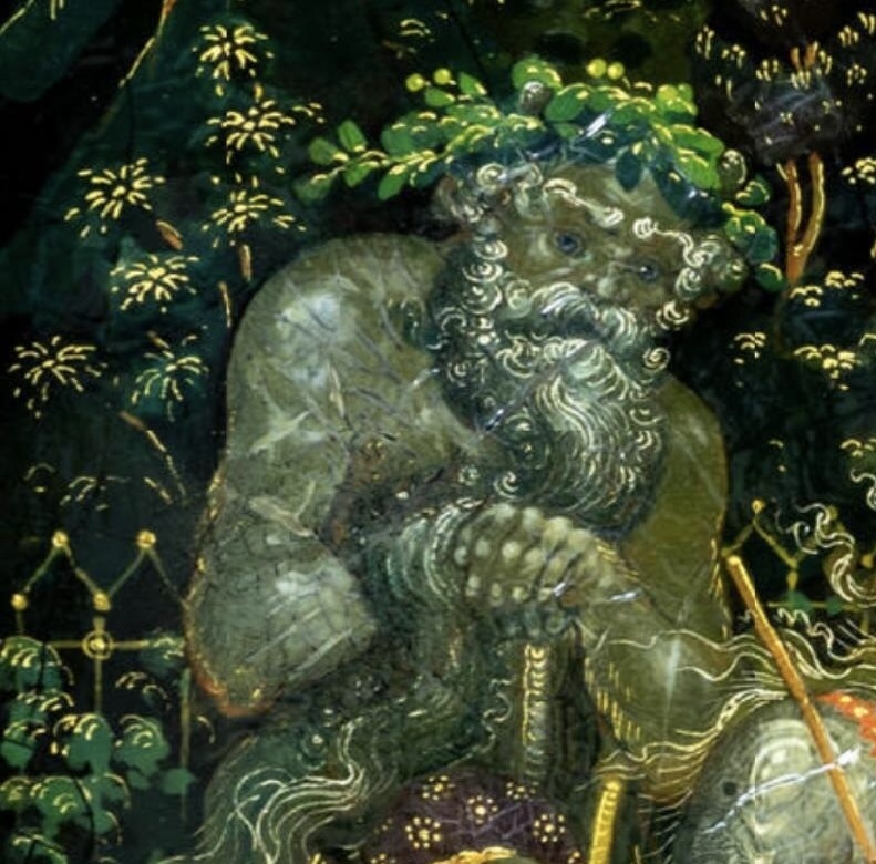 Н.М.Зиновьев, «Суд пионеров над Бабой-Ягой» Фрагмент. 1933 год. Шкатулка. Папье-маше, темпера, позолота, лак.  Государственный музей палехского искусства, село Палех Ивановской области. 