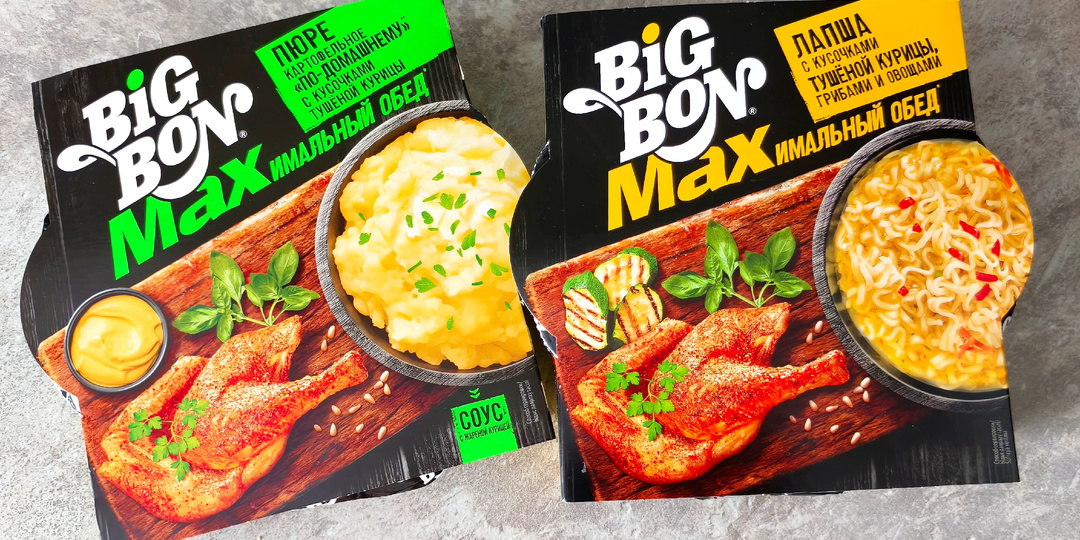Пробую лапшу и картофельное пюре Big Bon Maxимальный обед.
