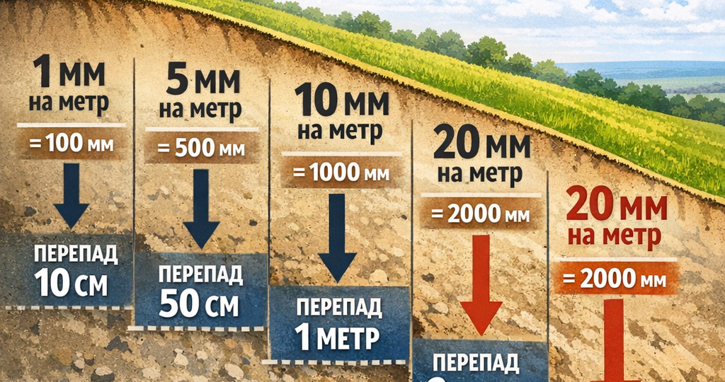 📏 Уклон участка: как миллиметры превращаются в тысячи